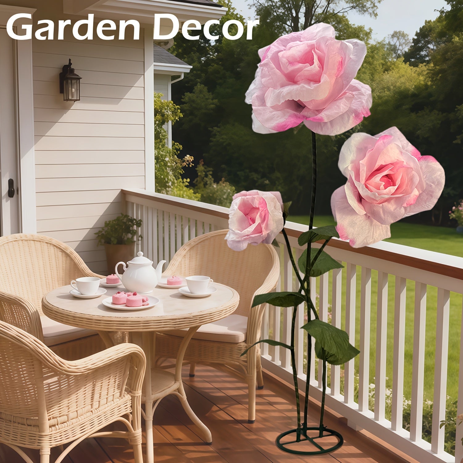 Pure Love Romantic Valentine's Day - 6.3ft Giant Artificial White Roses Flowers with Stand - Set Of 3 Realistic Large Fake Rose Decor for Wedding Arch Backdrop, Garden, Courtyard, Home, Living Room, Party, Graduation & Shop Window Display