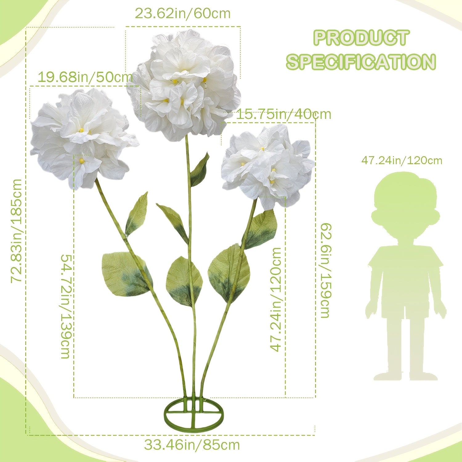 Romantic Valentine'S Day 6.2FT Giant Artificial Hydrangeas Garden Decor - Adjustable Large Faux Flowers With Stand Base For Outdoor Yard, Event Backdrop, Wedding, Home, Hotel, Office, Prop, Art Gallery & Shop Window Decor In Realistic Colors