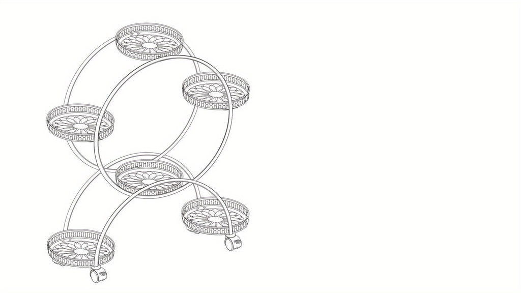 Potted Metal Plant Stand - 6 Garden Cart Wrought Iron Flower Pots Rack Holder Display Shelf with Wheels Patio Porch Balcony Dec