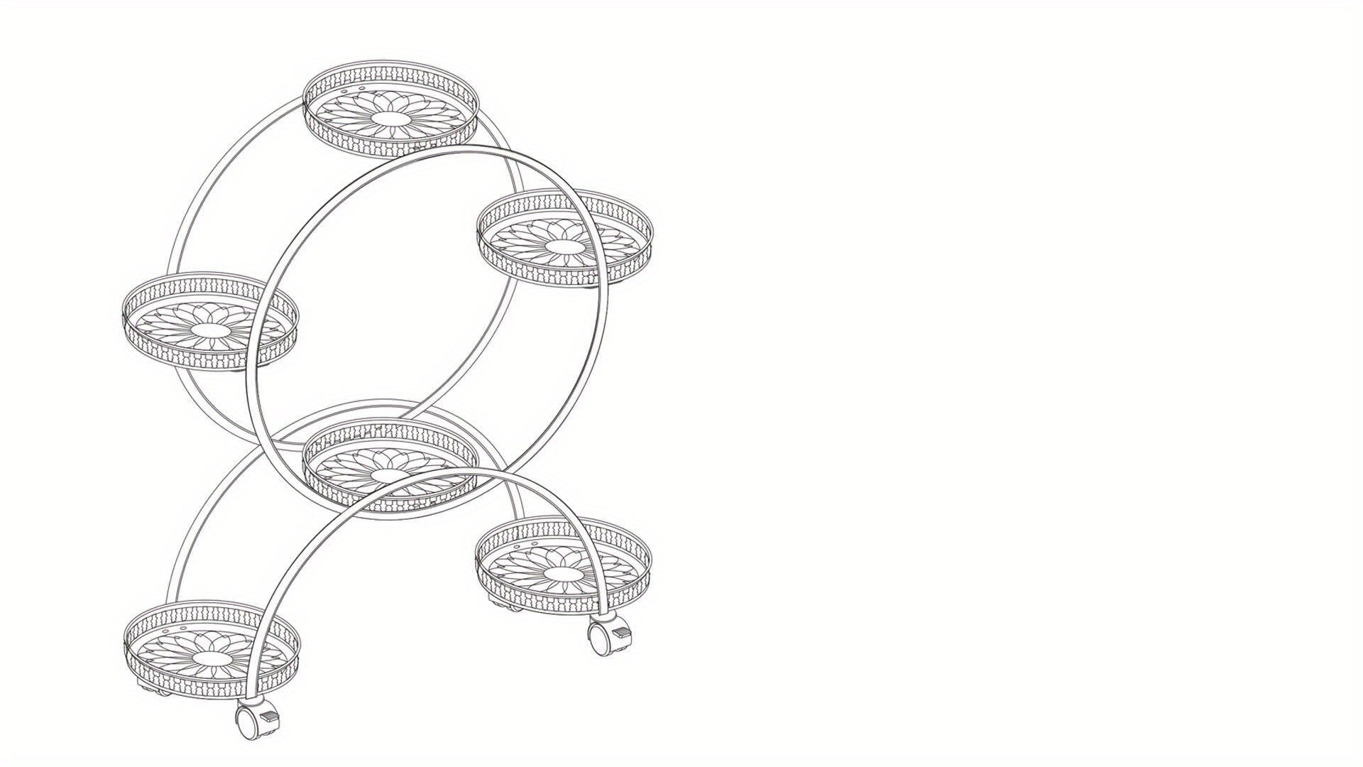 Potted Metal Plant Stand - 6 Garden Cart Wrought Iron Flower Pots Rack Holder Display Shelf with Wheels Patio Porch Balcony Dec