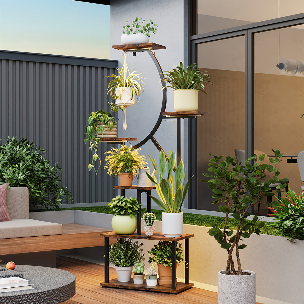 TOMNK Garden   Stand With Grow Light -  Tiered Indoor Plant Shelf,