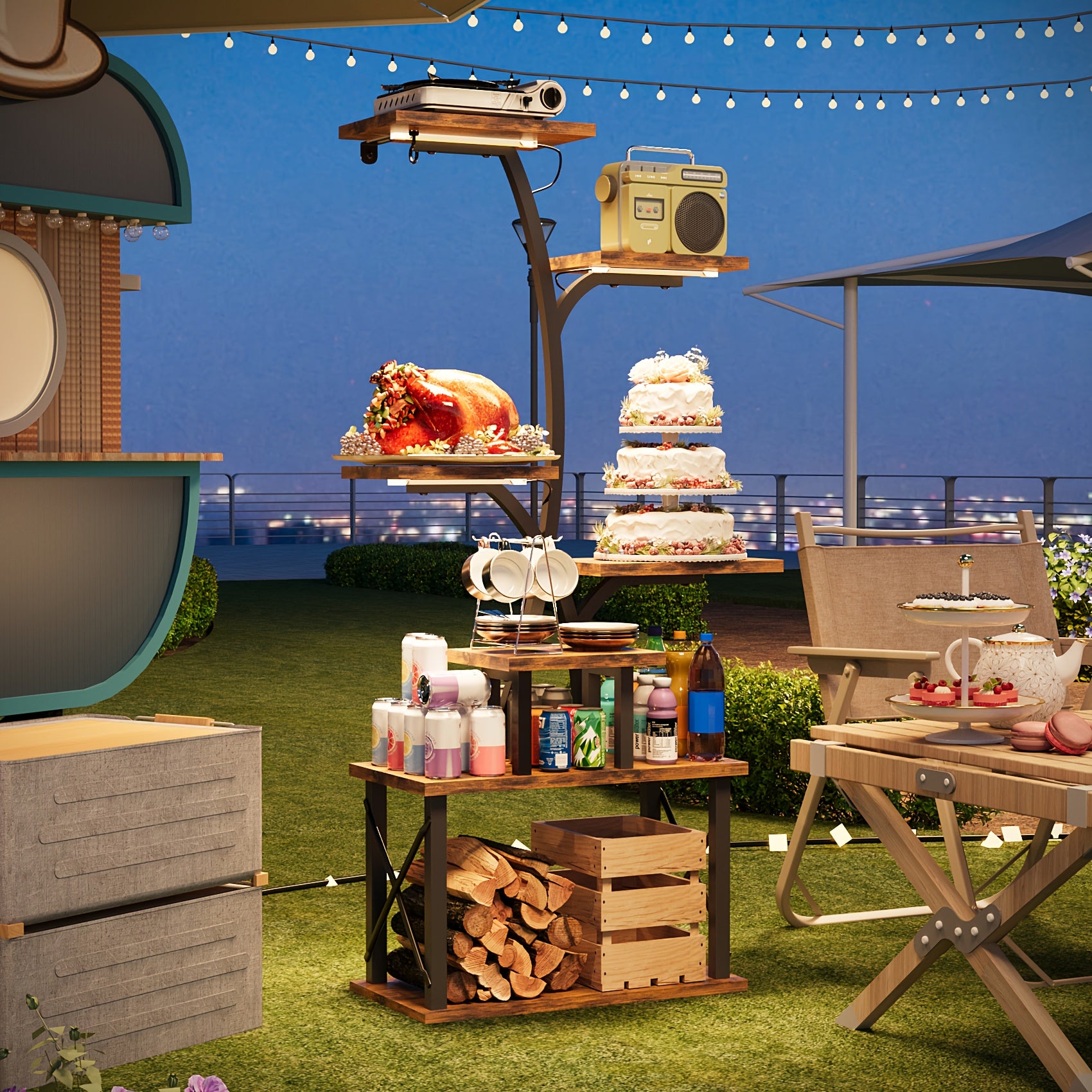 TOMNK  , Outdoor  Rack,    with Grow Lights, 50'' Tall Corner  Shelf, 7-Tiered Metal Flower Holder  Various Indoor Plants, Illuminated Tree-Shaped Plant Display Stand for Home, Patio,