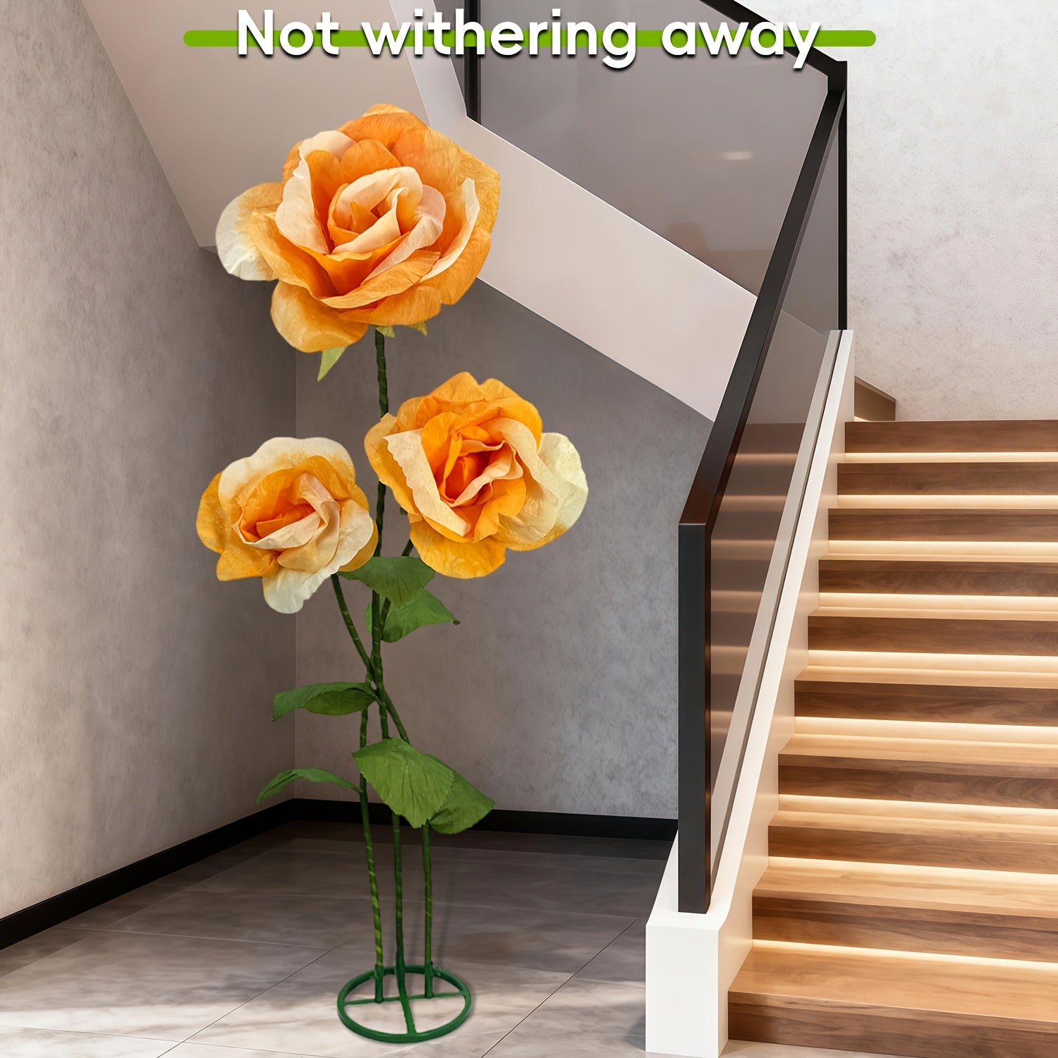 Pure Love Romantic Valentine's Day - 6.3ft Giant Artificial White Roses Flowers with Stand - Set Of 3 Realistic Large Fake Rose Decor for Wedding Arch Backdrop, Garden, Courtyard, Home, Living Room, Party, Graduation & Shop Window Display