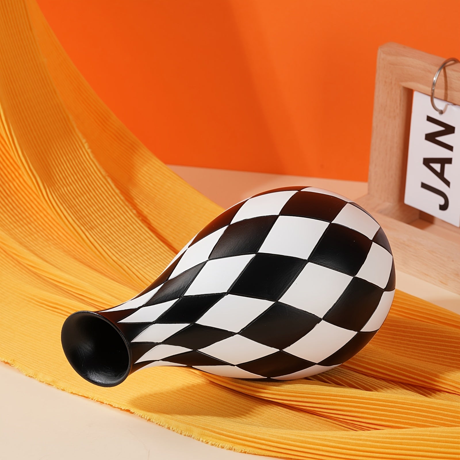 Black And White Vase, Mid Century Modern Striped Vases For Flower&pampas Grass Centerpiece, Black White Checkered Vase For Dining Table Kitchen Tabletop Minimalist Decorative