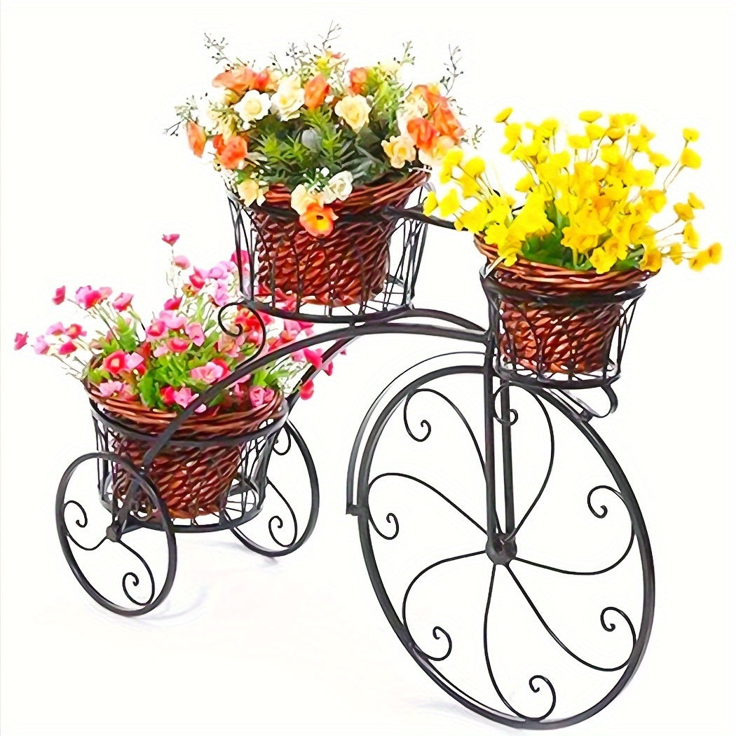 Tiers Metal Flower Pot - 3 Tiers Bicycle Shape Flower Pot Metal Iron Garden Planters Display Shelf Stand For Indoor Patio Chr