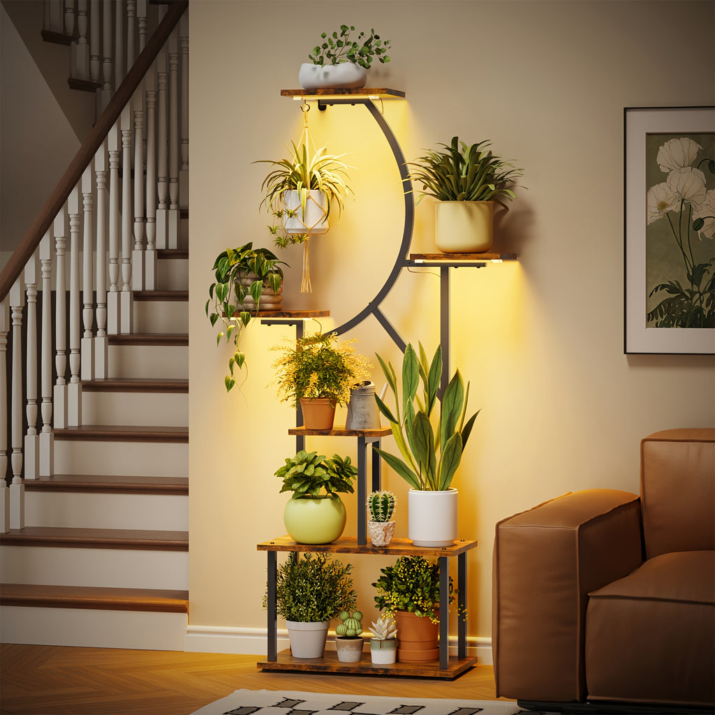 TOMNK Garden   Stand With Grow Light -  Tiered Indoor Plant Shelf,