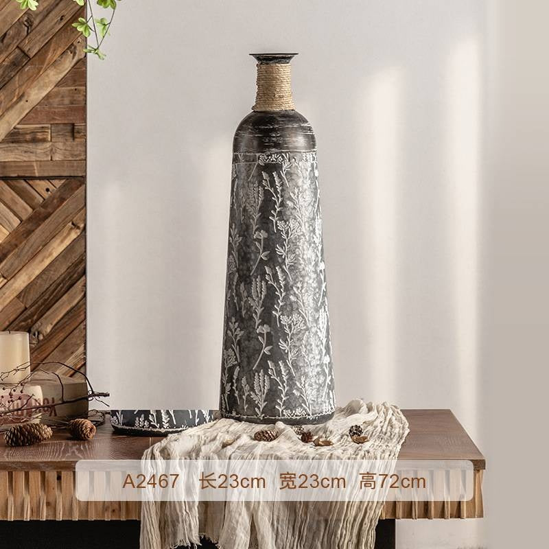 Living Room Hotel Entrance Decoration Ornaments BB Illustration Round Bottle American Iron Print Retro Floor - Standing Vase